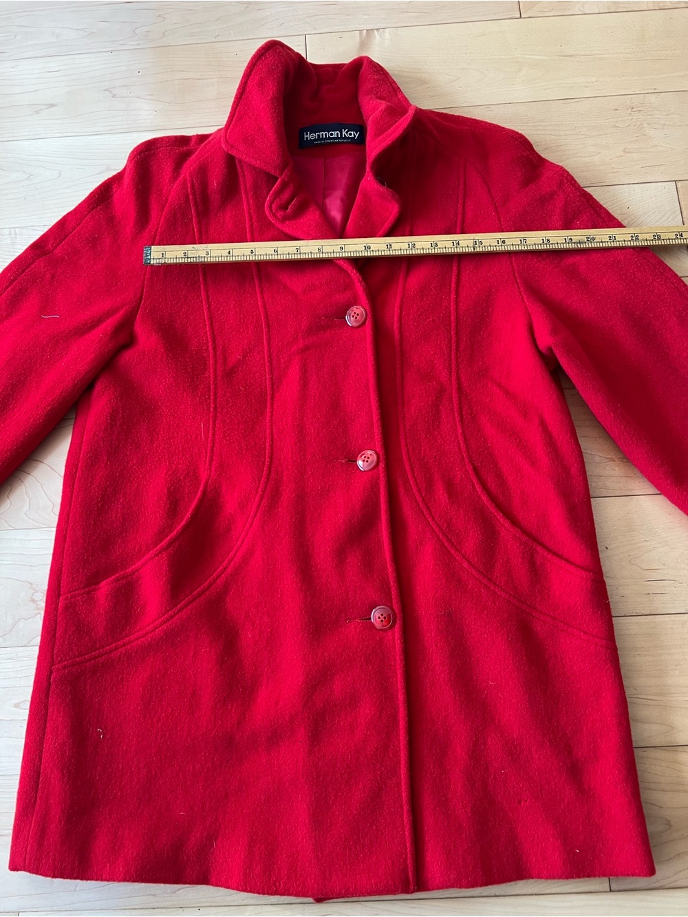 Women's Red Button-Front Wool Pea Coat